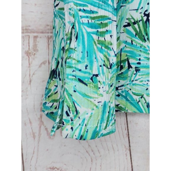 Appleseeds Petites PXL Floral Button Cuff Green Women Full Button Shirt - Picture 9 of 16